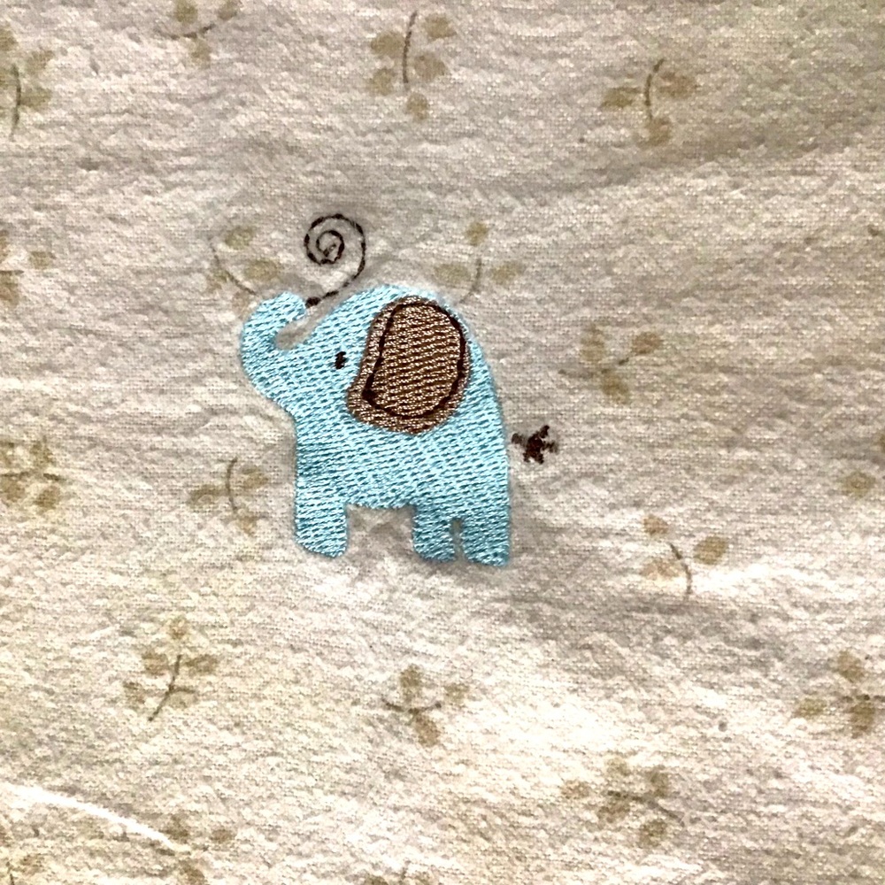 Child of Mine Carters Receiving Blanket Blue Elephant Cotton Tan Leaves Baby